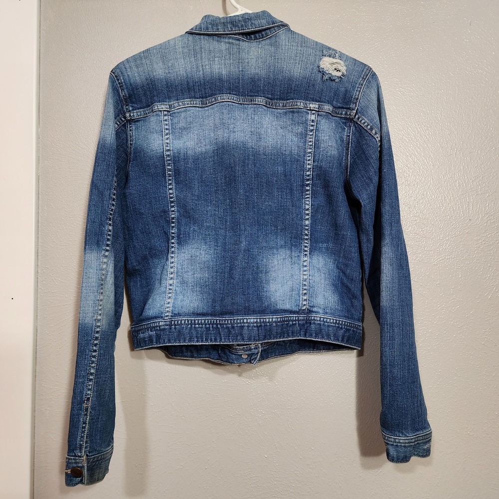 Blue Rain Denim Jacket Women's Large Distressed Y2K Boho Classic Chic Layering - Picture 2 of 8